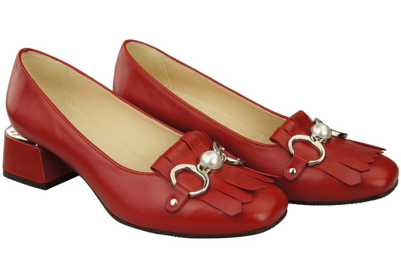 Damenschuhe Pumps mit Fransen verziert Rotes Naturleder 195 ElitaBut