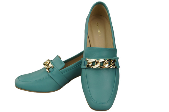 Damenschuhe mit Zierkette Pumps Mokassins Naturleder 193 Türkis ElitaBut