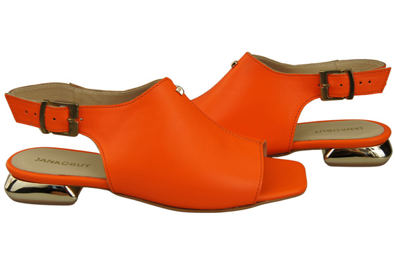 Bequeme Frauenschuhe Sandalen Orange Flacher Goldabsatz Naturleder 207 ElitaBut