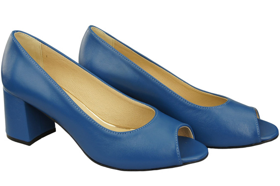 Damenschuhe PEEP TOE Pumps Blaues Naturleder mit beschichtetem Absatz 192 ElitaBut