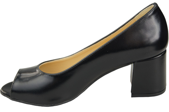 Damenschuhe PEEP TOE Pumps Schwarz glänzendes Naturleder mit beschichtetem Absatz 192 ElitaBut
