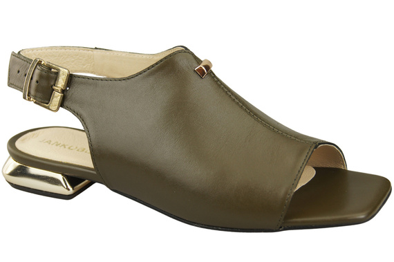 Bequeme Frauenschuhe Sandalen Olive Flacher Goldabsatz Naturleder 207 ElitaBut