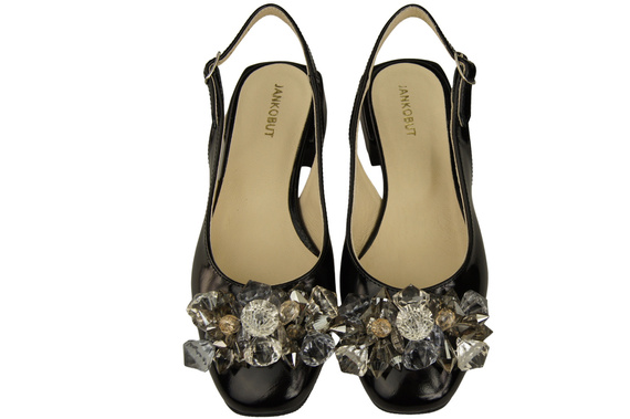 Damen Schuhe Schwarz glänzend Sandalen mit Kristallen Naturleder 215 ElitaBut