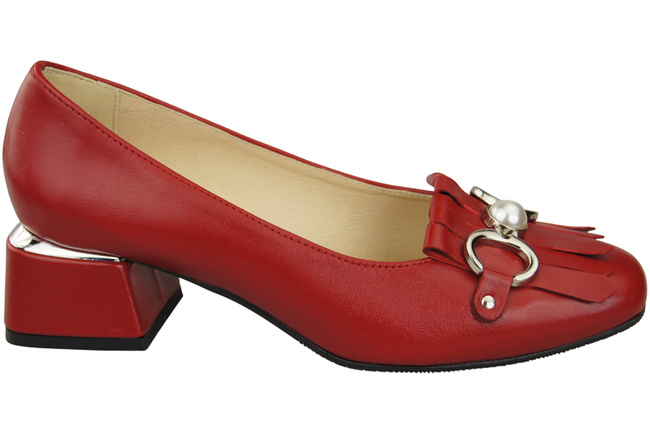 Damenschuhe Pumps mit Fransen verziert Rotes Naturleder 195 ElitaBut
