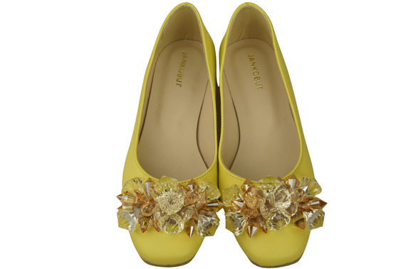 Damen Zitrone Pumps mit Kristallen flach Naturleder 216 ElitaBut