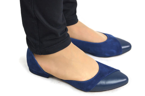Damenschuhe Ballerinas Marineblau, Naturleder, Wildleder 146 ElitaBut