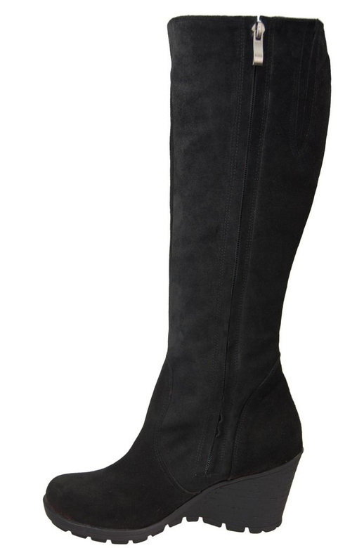 Schuhe Damenstiefel mit Keilabsatz, natürliches Veloursleder, 745 Schwarz ElitaBut