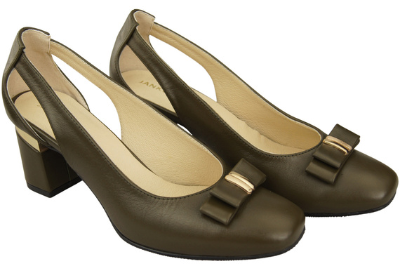Schuhe Damen Olive Pumps aus Naturleder mit dekorativem Absatz 199 ElitaBut