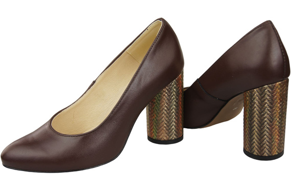 Damenschuhe Schokoladenpumps Naturleder Bunter Zierabsatz 194 ElitaBut