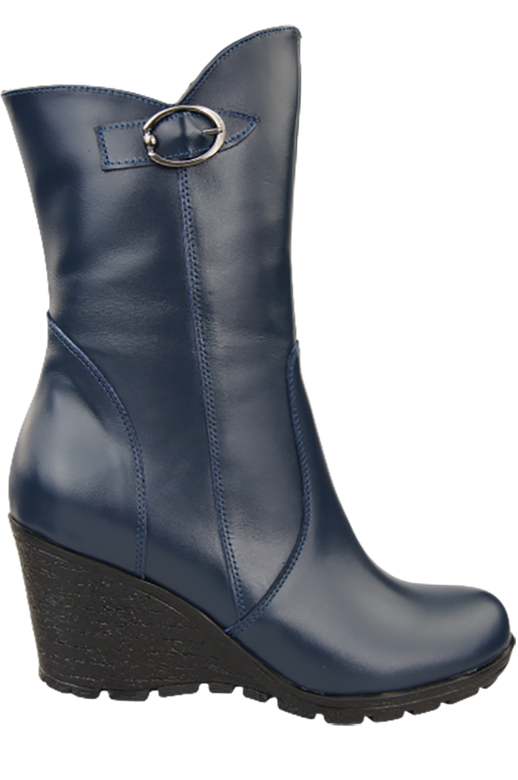 Damen-Keilstiefel, Naturleder, Marineblau 750 ElitaBut