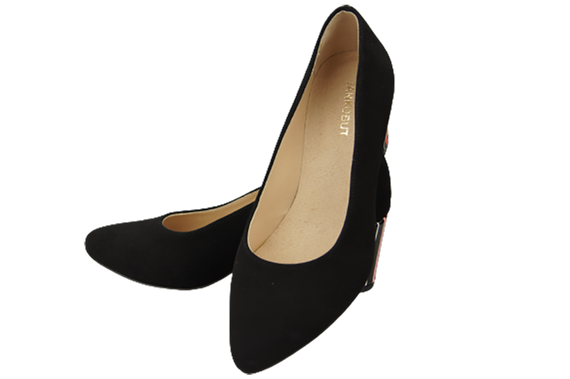 Damenschuhe Pumps Schwarz Natürliches Wildleder Dekorativer Absatz 158 von ElitaBut