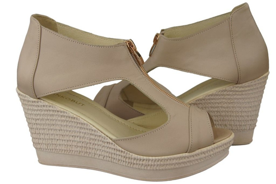 Schuhe Damen Sandalen Keil Naturleder Cappuccino Lico 993 ElitaBut