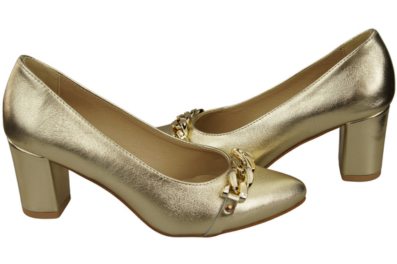 Klassische Frauen Gold Naturleder Schuhe mit Gold Ornament Kette 200 ElitaBut