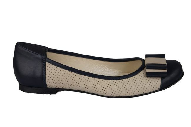 Durchbrochene Ballerinas für Damen, Naturleder, Marineblau-Beige 718 ElitaBut