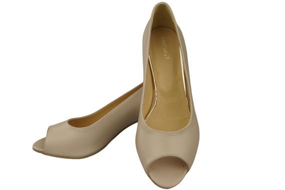 Damenschuhe PEEP TOE Cappuccino-Pumps Helles Naturleder mit beschichtetem Absatz 192 ElitaBut