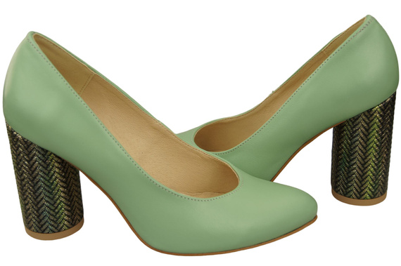 Damenschuhe Mintfarbene Pumps Naturleder Bunter Zierabsatz 194 ElitaBut