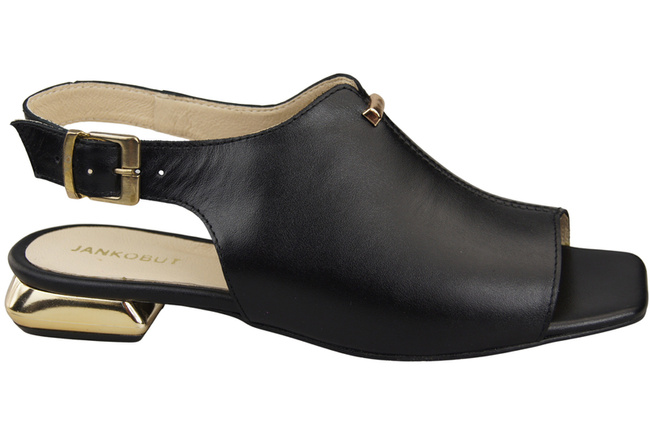 Bequeme Frauenschuhe Sandalen Schwarz Flacher Goldabsatz Naturleder 207 ElitaBut