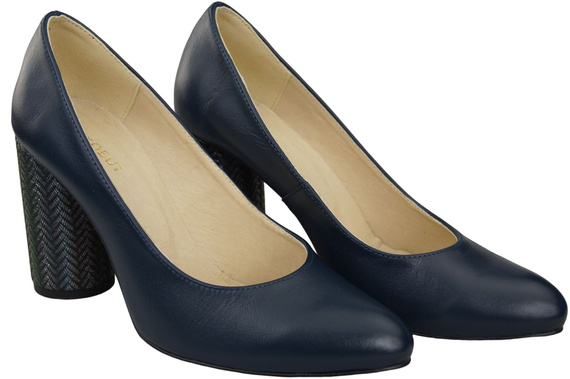 Damenschuhe Pumps Marineblau Naturleder Bunter Zierabsatz 194 ElitaBut