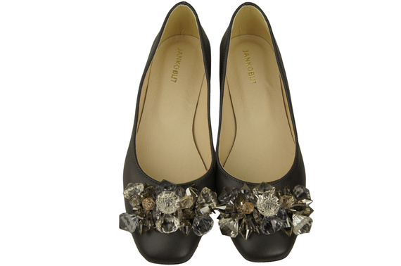 Damen Graphit Pumps mit Kristallen flach Naturleder 216 ElitaBut