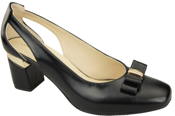 Schuhe Damen Schwarz Glänzend Pumps aus Naturleder mit dekorativem Absatz 199 ElitaBut