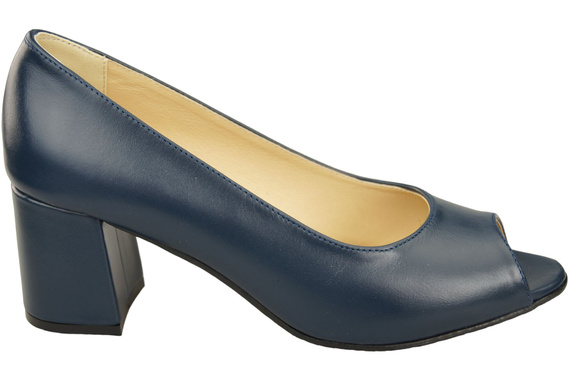 Damenschuhe PEEP TOE Pumps Marineblaues Naturleder mit beschichtetem Absatz 192 ElitaBut