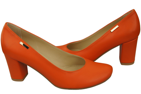 Klassische Damen Orange Leder Mandel Nase Pumps 201 ElitaBut