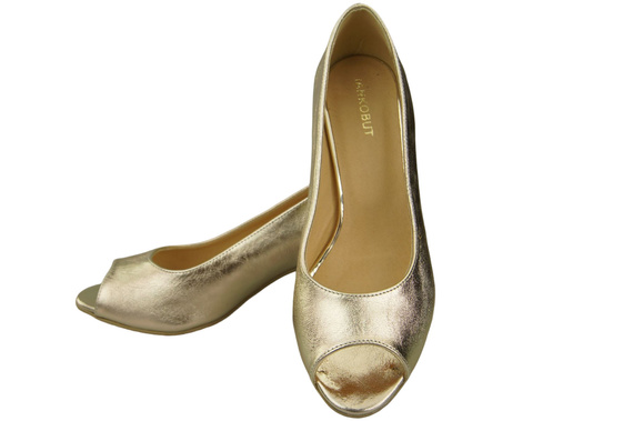 Damenschuhe PEEP TOE Gold Pumps, Naturleder mit beschichtetem Absatz 192 ElitaBut