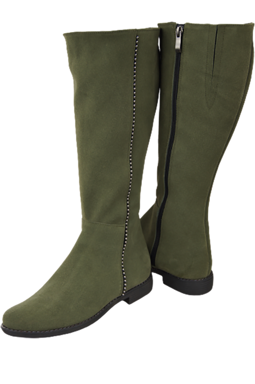 Schuhe Damenstiefel, Naturleder, Velour 153, Flaschengrün, ElitaBut