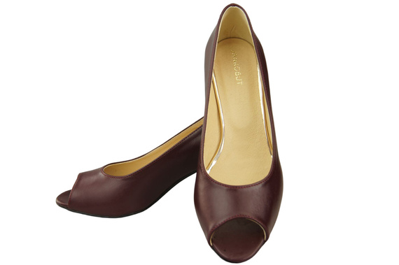 Damenschuhe PEEP TOE Pumps, Burgunderrot, Naturleder mit beschichtetem Absatz 192 ElitaBut