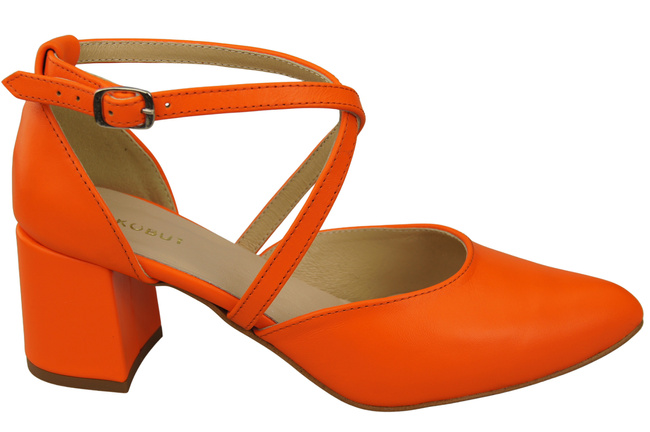 Elegante Orange Ledersandalen mit offener Seite und stabilem Absatz 218 ElitaBut