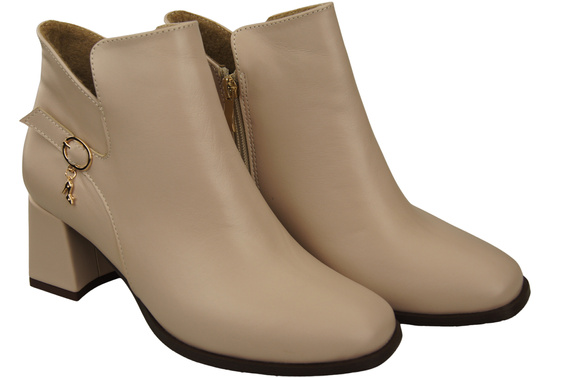 Damen-Stiefeletten ElitaBut 226 Cappuccino Blass aus Naturleder, gefüttert, eckige Zehenkappe, Blockabsatz