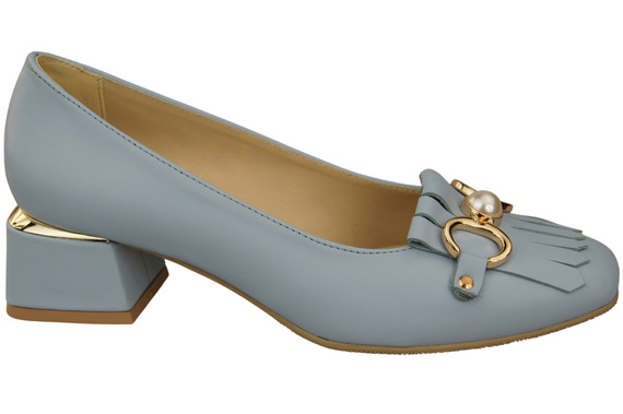 Damenschuhe Pumps mit Fransen verziert Hellblaues Naturleder 195 ElitaBut