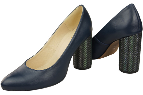 Damenschuhe Pumps Marineblau Naturleder Bunter Zierabsatz 194 ElitaBut