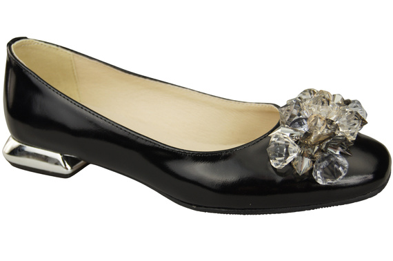 Damen Schwarz glänzend Pumps mit Kristallen flach Naturleder 216 ElitaBut