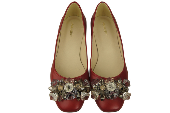 Damen Rot Pumps mit Kristallen flach Naturleder 216 ElitaBut