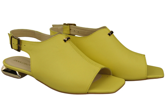 Bequeme Frauenschuhe Sandalen Zitrone Flacher Goldabsatz Naturleder 207 ElitaBut