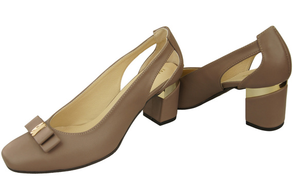 Schuhe Damen Cappuccino Dunkel Pumps aus Naturleder mit dekorativem Absatz 199 ElitaBut