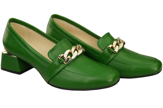 Damenschuhe mit Zierkette Pumps Mokassins Naturleder 193 Grün ElitaBut