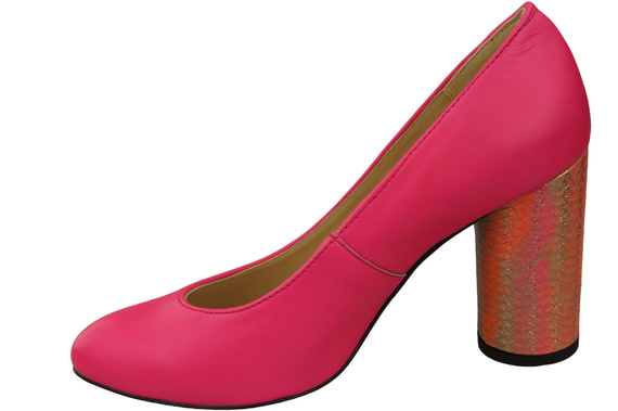 Damenschuhe Pumps Neonrosa Naturleder Bunter Zierabsatz 194 ElitaBut