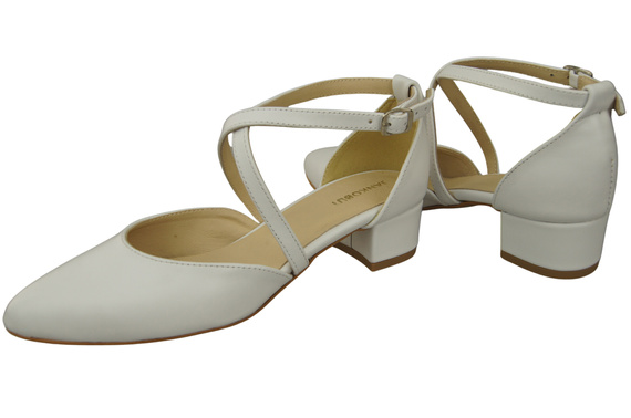 Damen Sandalen Echtleder Weiß mit Riemen Niedriger Absatz 223 ElitaBut