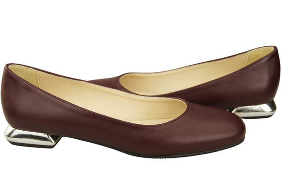 Flache Frauen Schuhe Burgund Dekorative Ferse Naturleder 209 ElitaBut