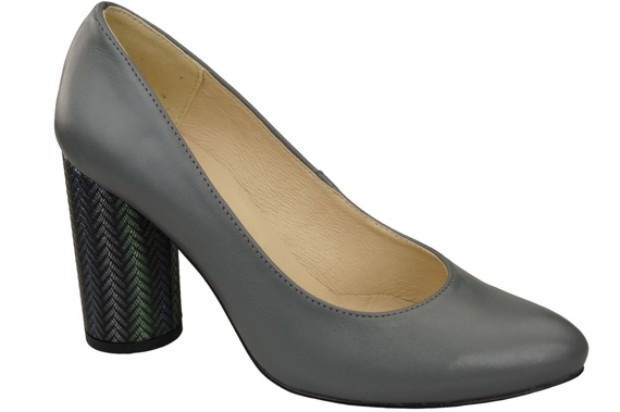 Damenschuhe Pumps Grau Naturleder Bunter dekorativer Absatz 194 ElitaBut