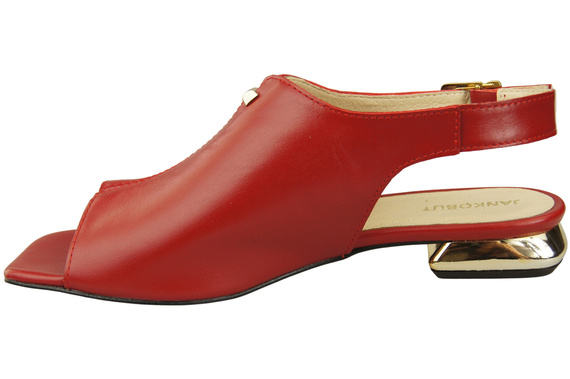 Bequeme Frauenschuhe Sandalen Rot Flacher Goldabsatz Naturleder 207 ElitaBut