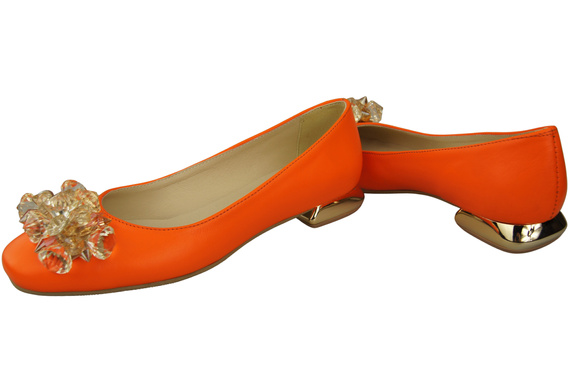 Damen Orange Pumps mit Kristallen flach Naturleder 216 ElitaBut