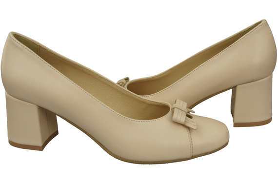 Damen Pumps mit Schleife Beige Naturleder und niedrigem Absatz 203 ElitaBut