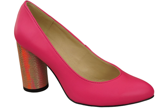 Damenschuhe Pumps Neonrosa Naturleder Bunter Zierabsatz 194 ElitaBut