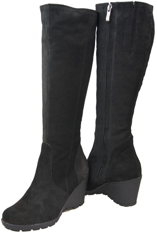 Schuhe Damenstiefel mit Keilabsatz, natürliches Veloursleder, 745 Schwarz ElitaBut