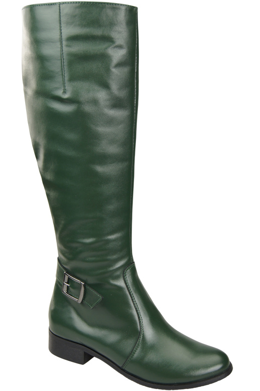 Damen-Lederstiefel Smaragdgrün Gefüttert, Offiziersstiefel, Flach 225 ElitaBut
