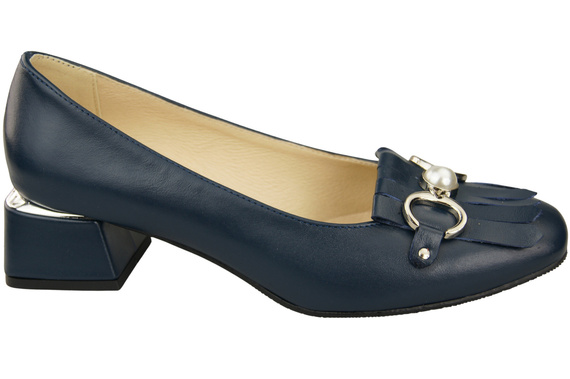 Damenschuhe Pumps mit Fransen verziert Marineblaues Naturleder 195 ElitaBut