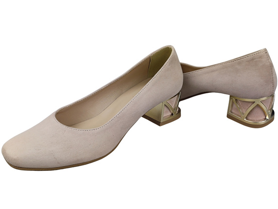 Bequeme Damenschuhe Puderrosa Pumps mit dekorativem Absatz Natürliches Wildleder 219 von ElitaBut